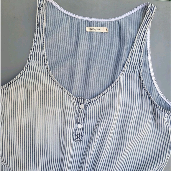 Sneak Peak Tencel Denim Light Weight Chambray Striped Sleeveless Romper S - Picture 2 of 8
